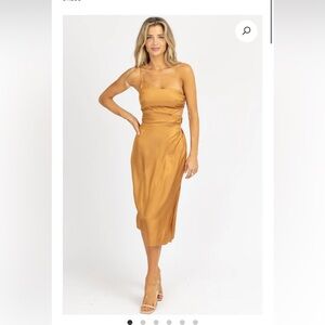L’ABEYE SATIN CARAMEL CUTOUT DRESS NWT